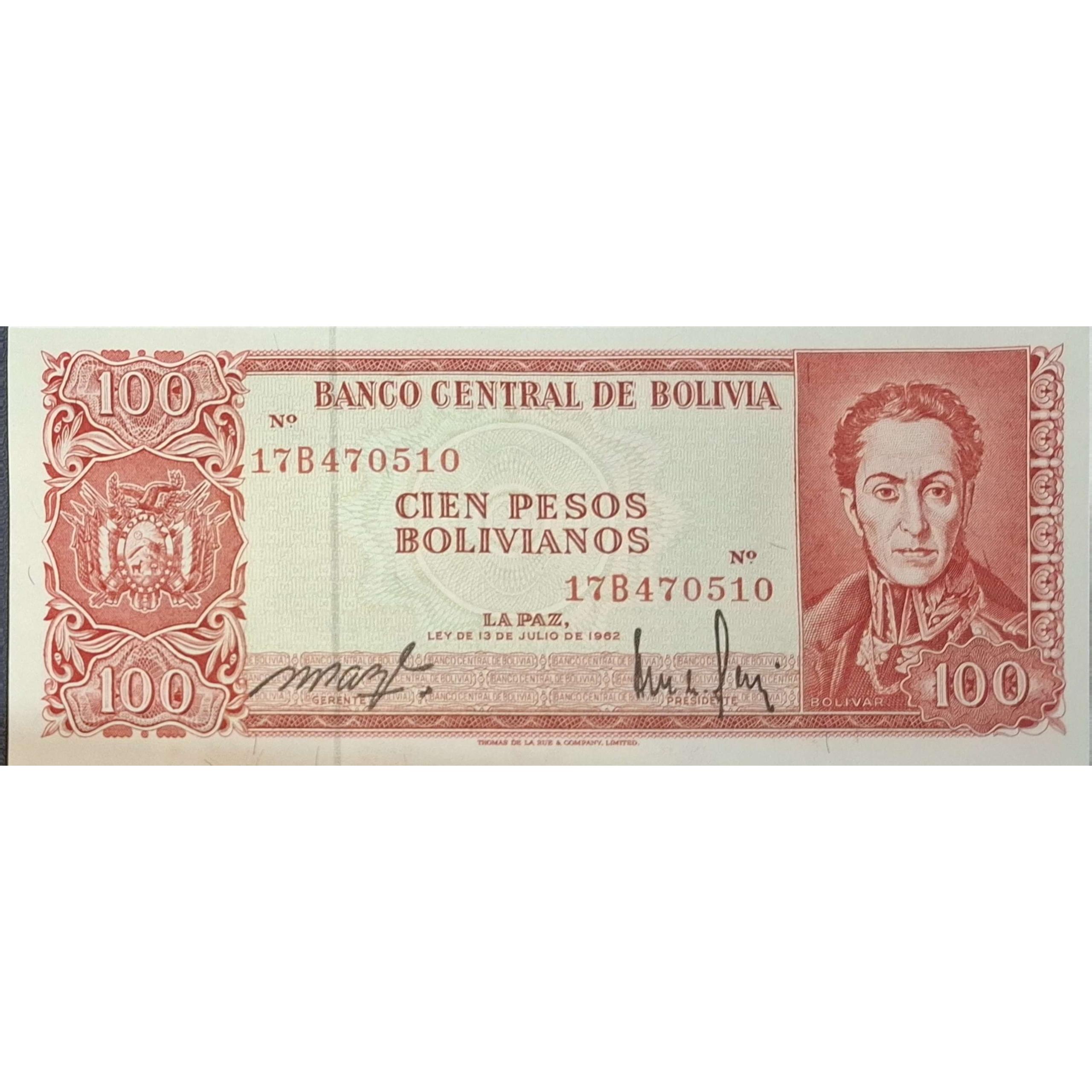 تک اسکناس بانکی کلکسیونی 100 پزو بولیوی 1962