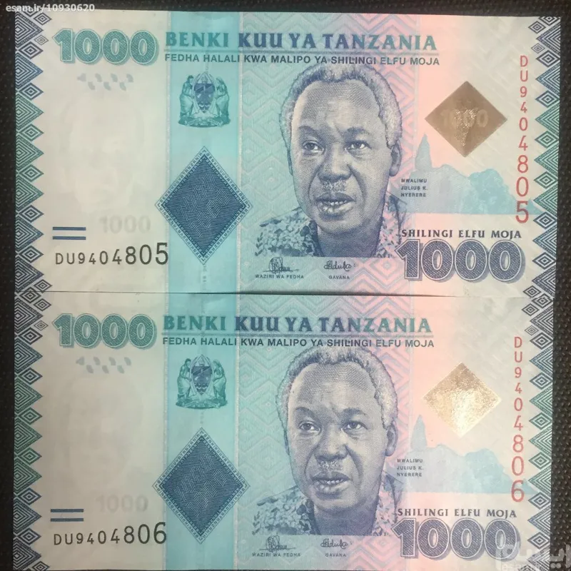 جفت اسکناس بانکی زیبا 1000 شیلینگ کشور تانزانیا
