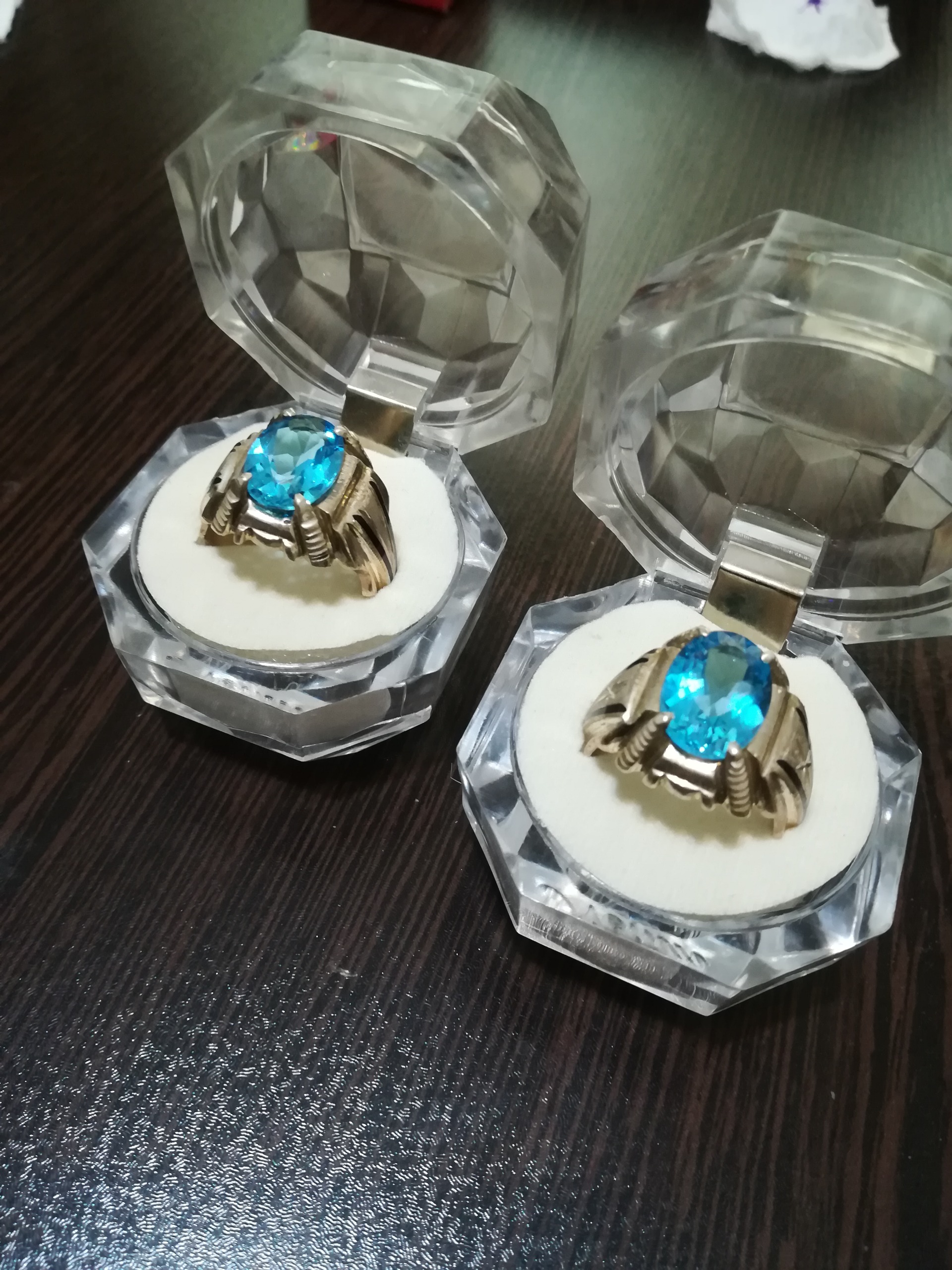 ست دو انگشتر توپاز ناب سوئیس رکاب سیاه قلم