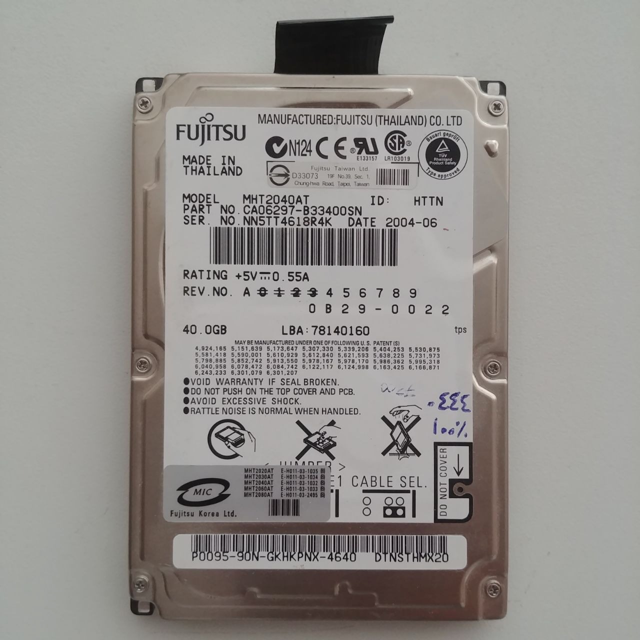 هارد لپ تاپی IDE 40gb فوجیتسو 100% کد 0444