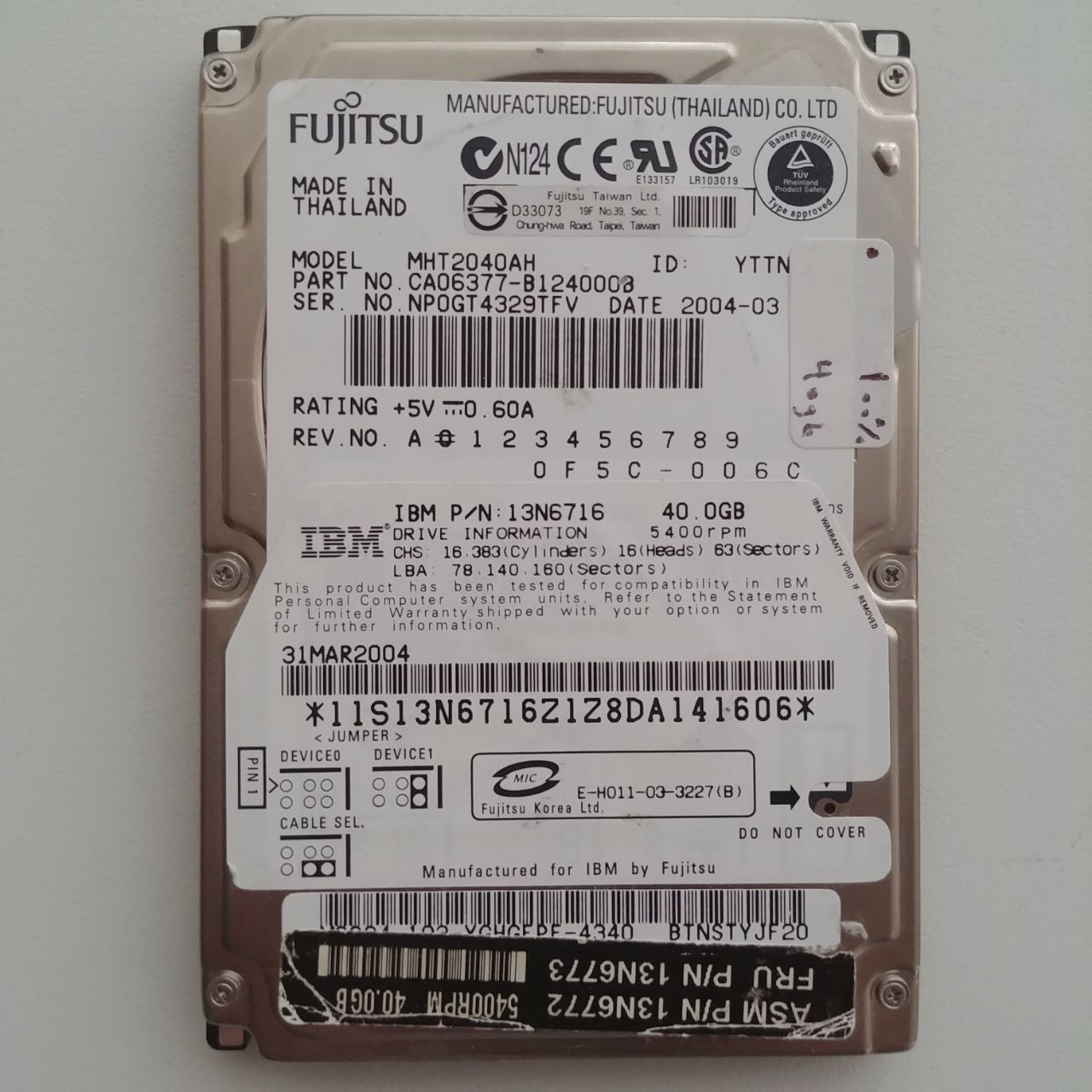 هارد لپ تاپی 40gb IDE فوجیتسو IBM