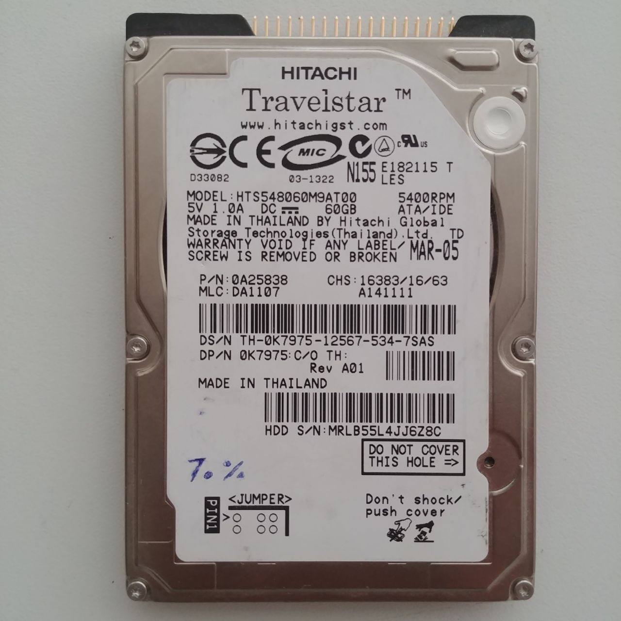 هارد لپ تاپی IDE 60gb هیتاچی سلامت 70