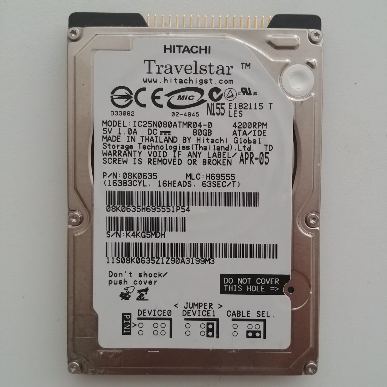 هارد لپ تاپی IDE 80gb هیتاچی 92 کد 0407