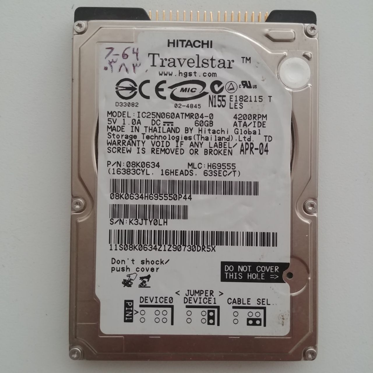هارد لپ تاپی IDE 60gb هیتاچی کد 0383