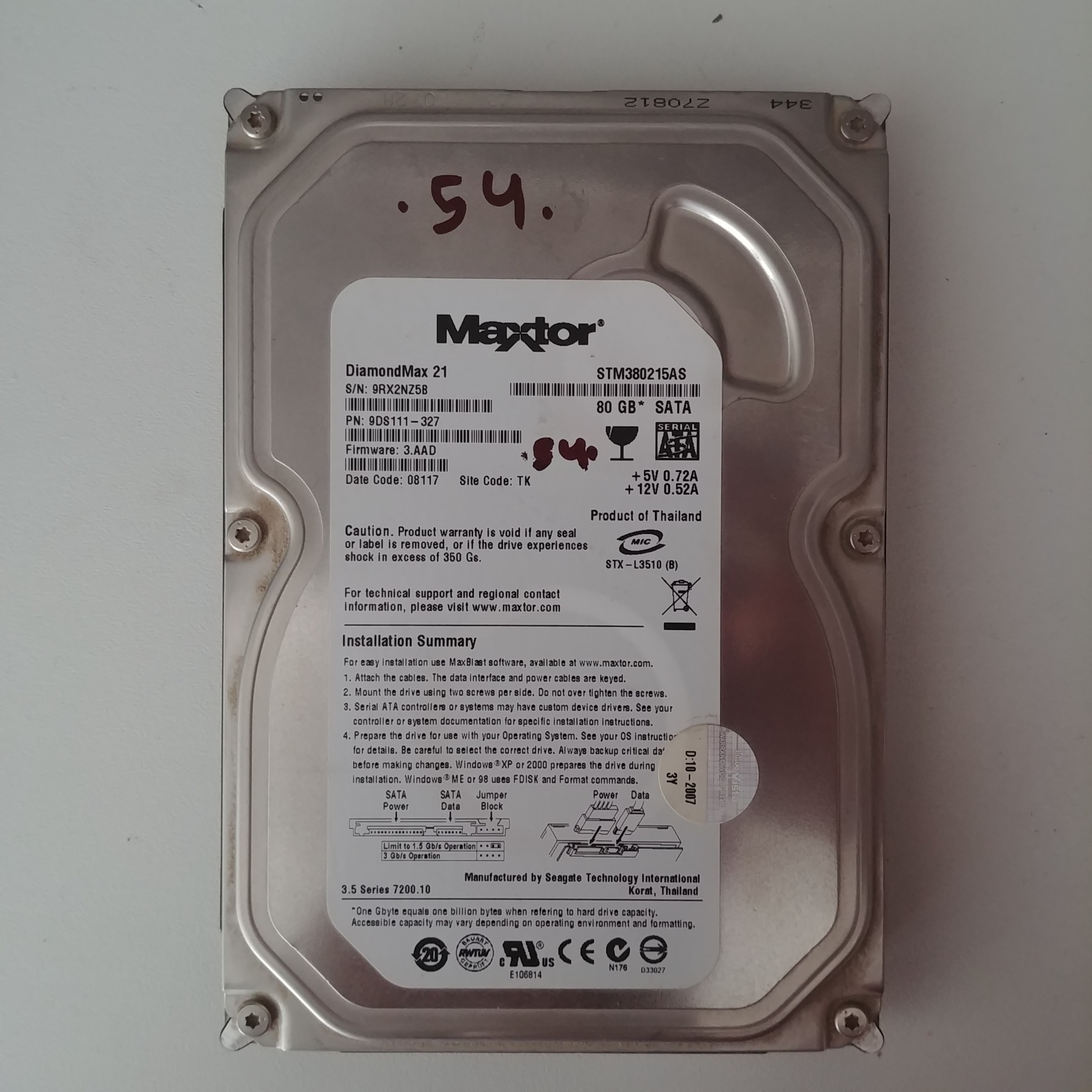 هارد 80 گیگ ساتا برند Maxtor مکستور 0540