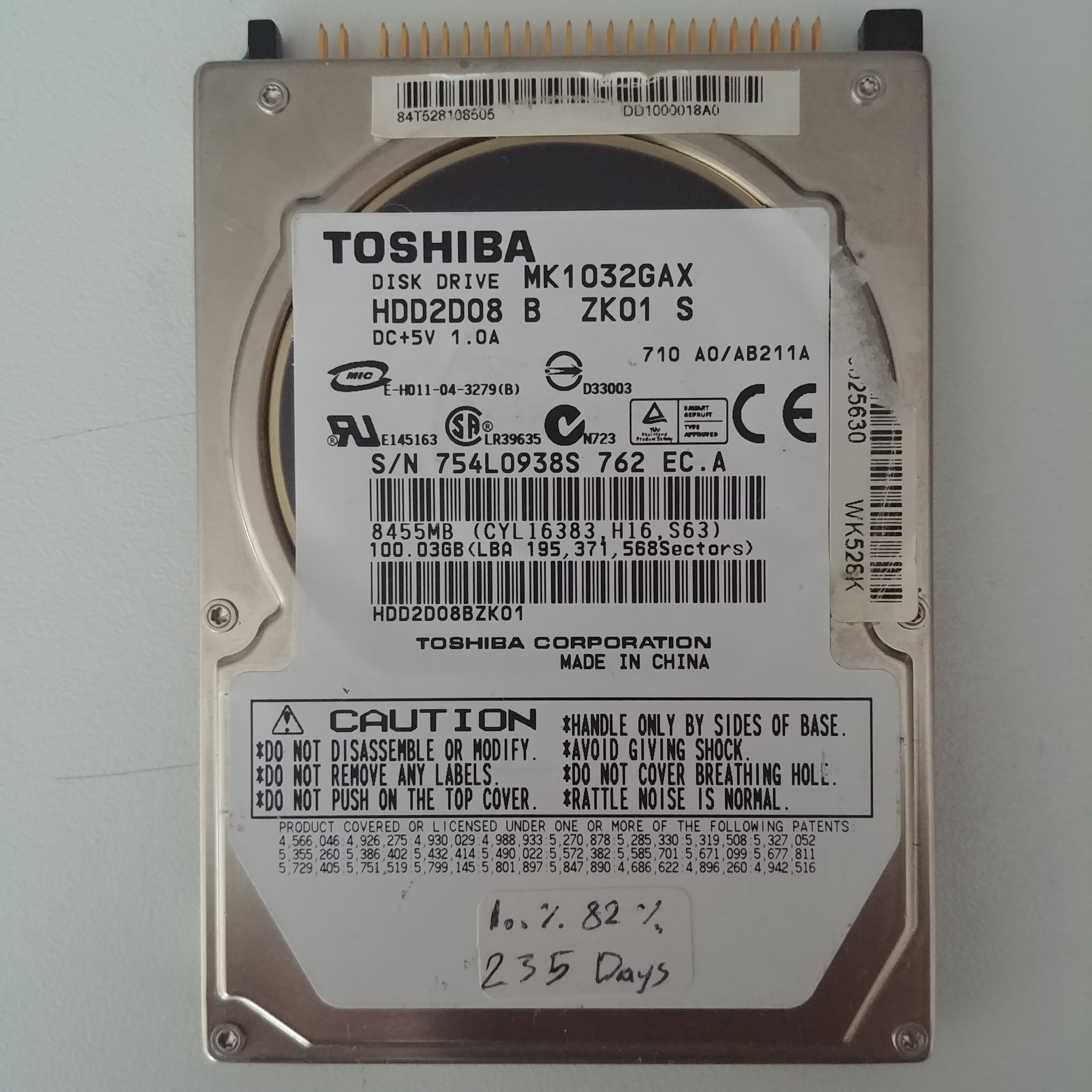 هارد کمیاب HDD IDE 100gb لپ تاپی توشیبا