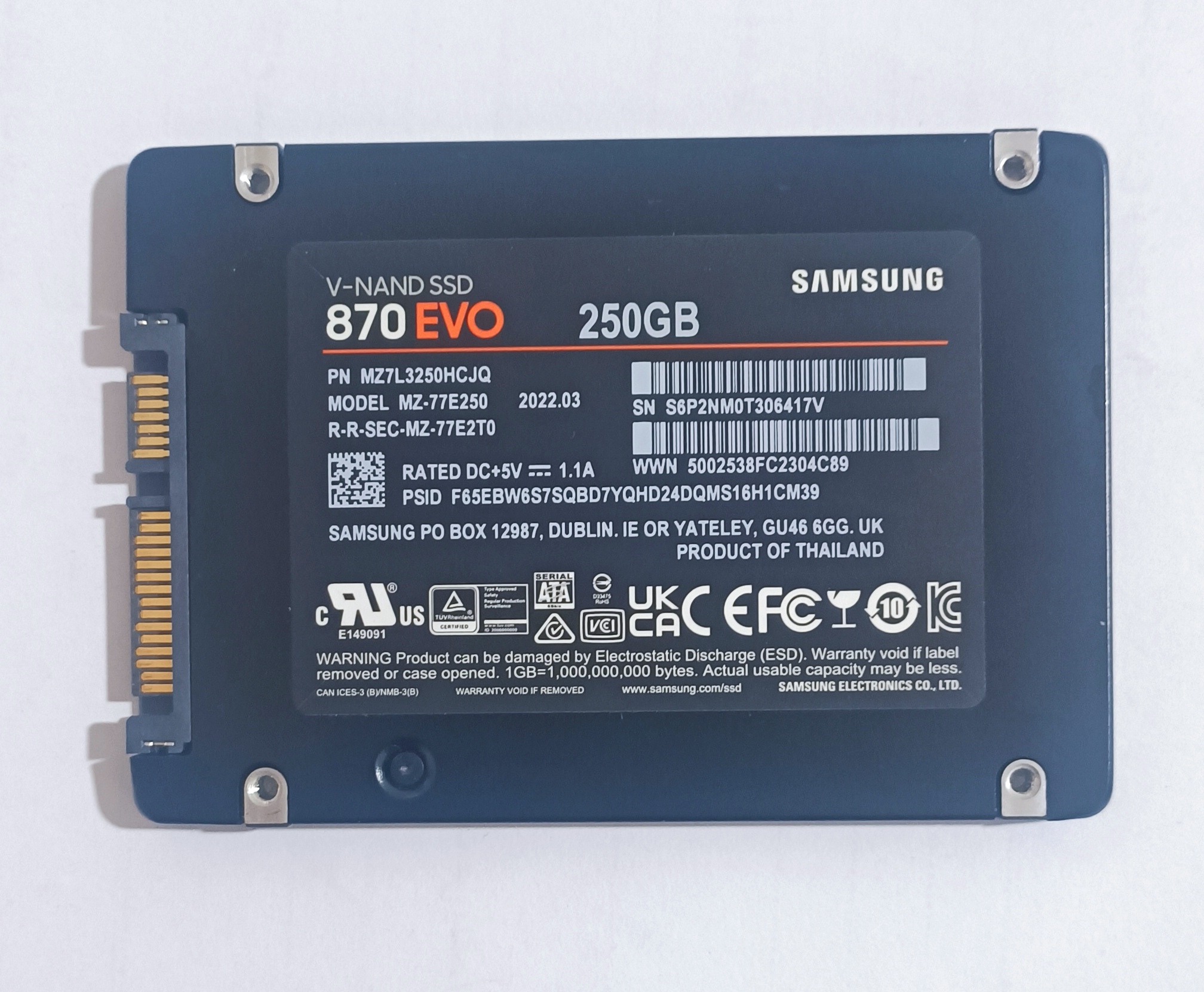 ssd سامسونگ 250 سلامت 100