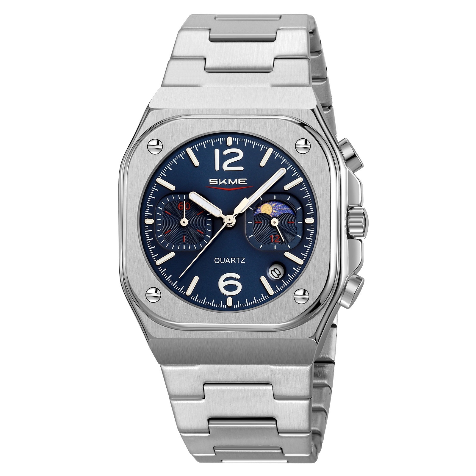 ساعت سه موتوره بند استیل اسکمی 9368