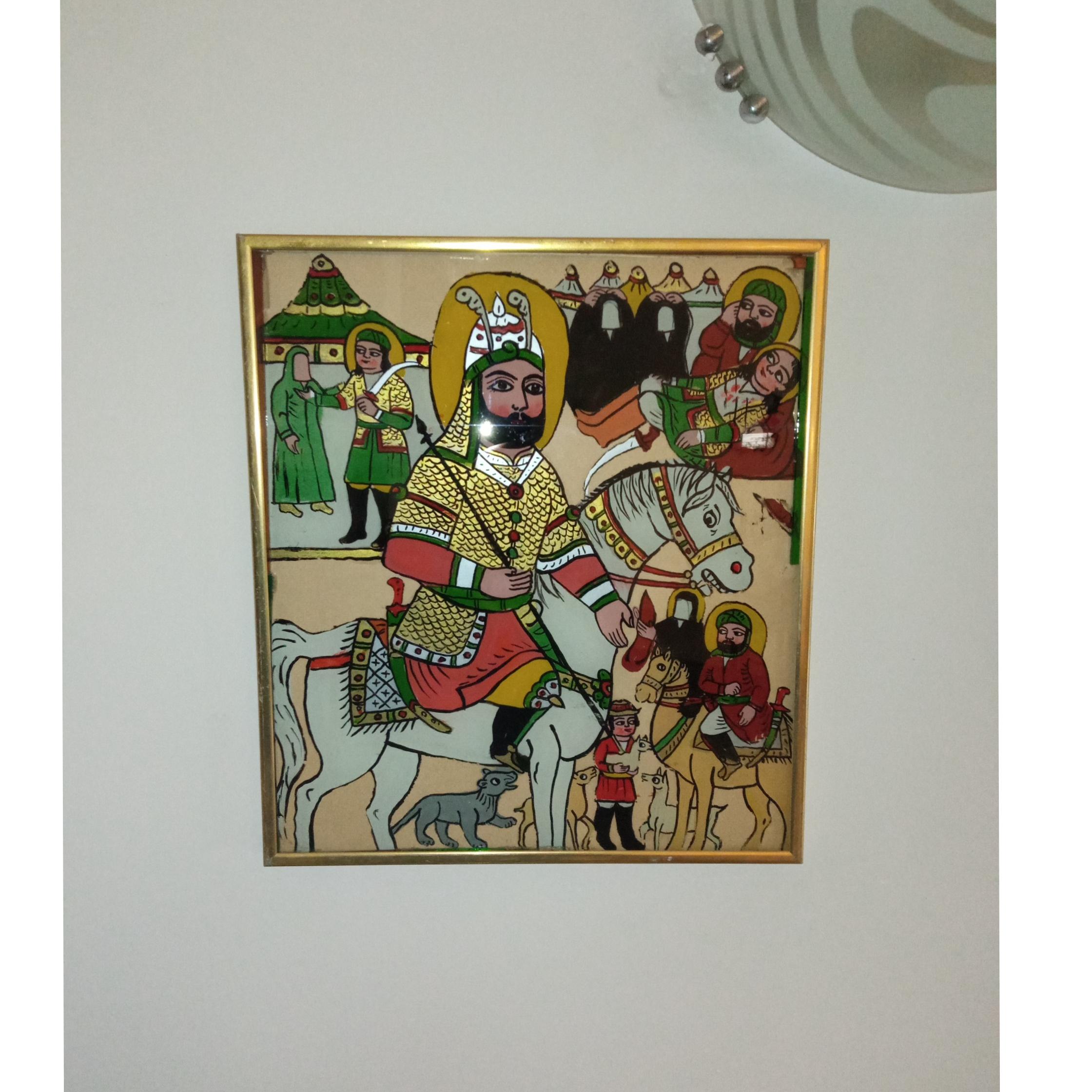 واقعه کربلا ، نقاشی پشت شیشه، حدوداً 30×33