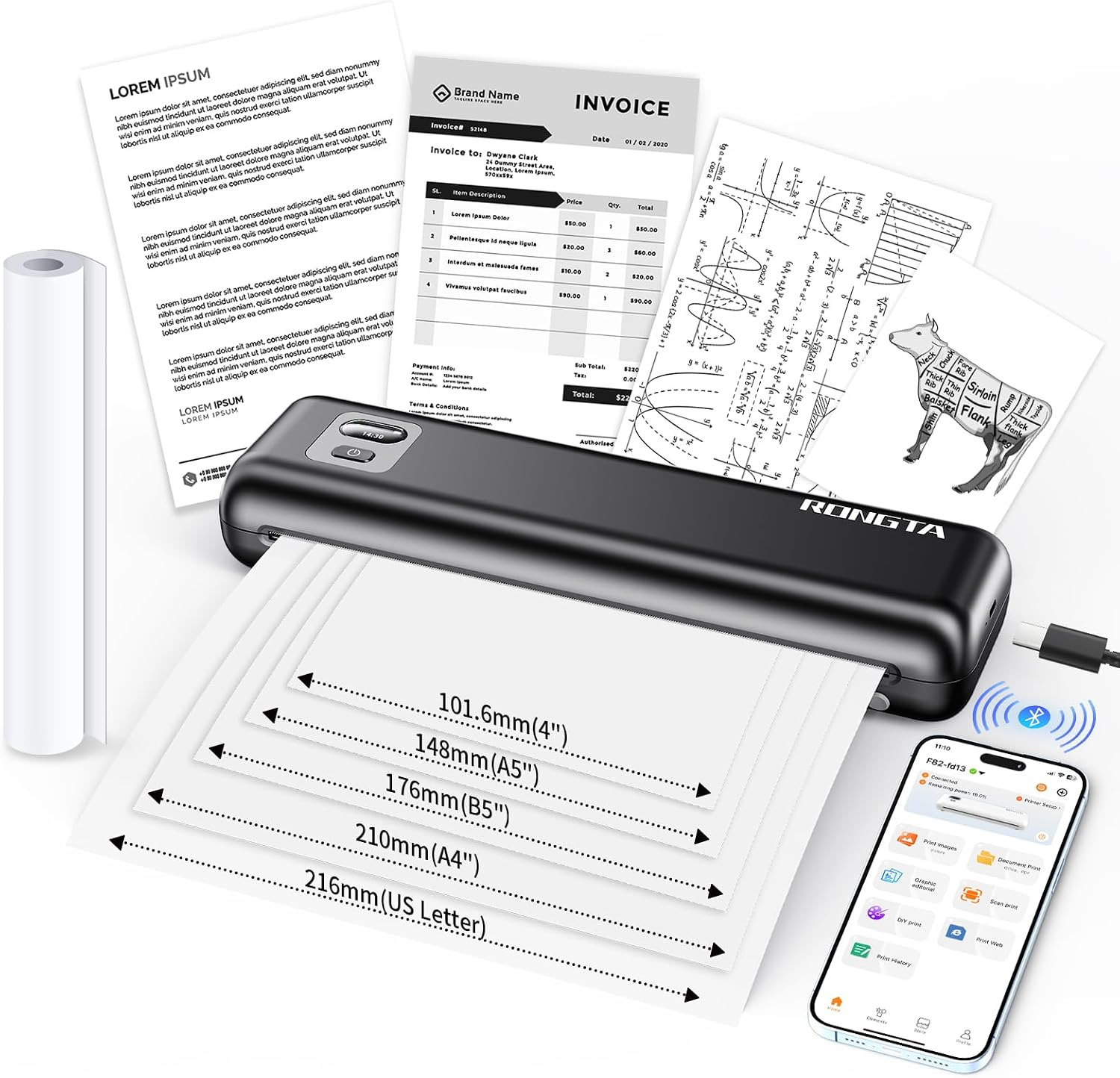 چاپگر حرارتی قابل حمل Rongta مدل Wireless F82A