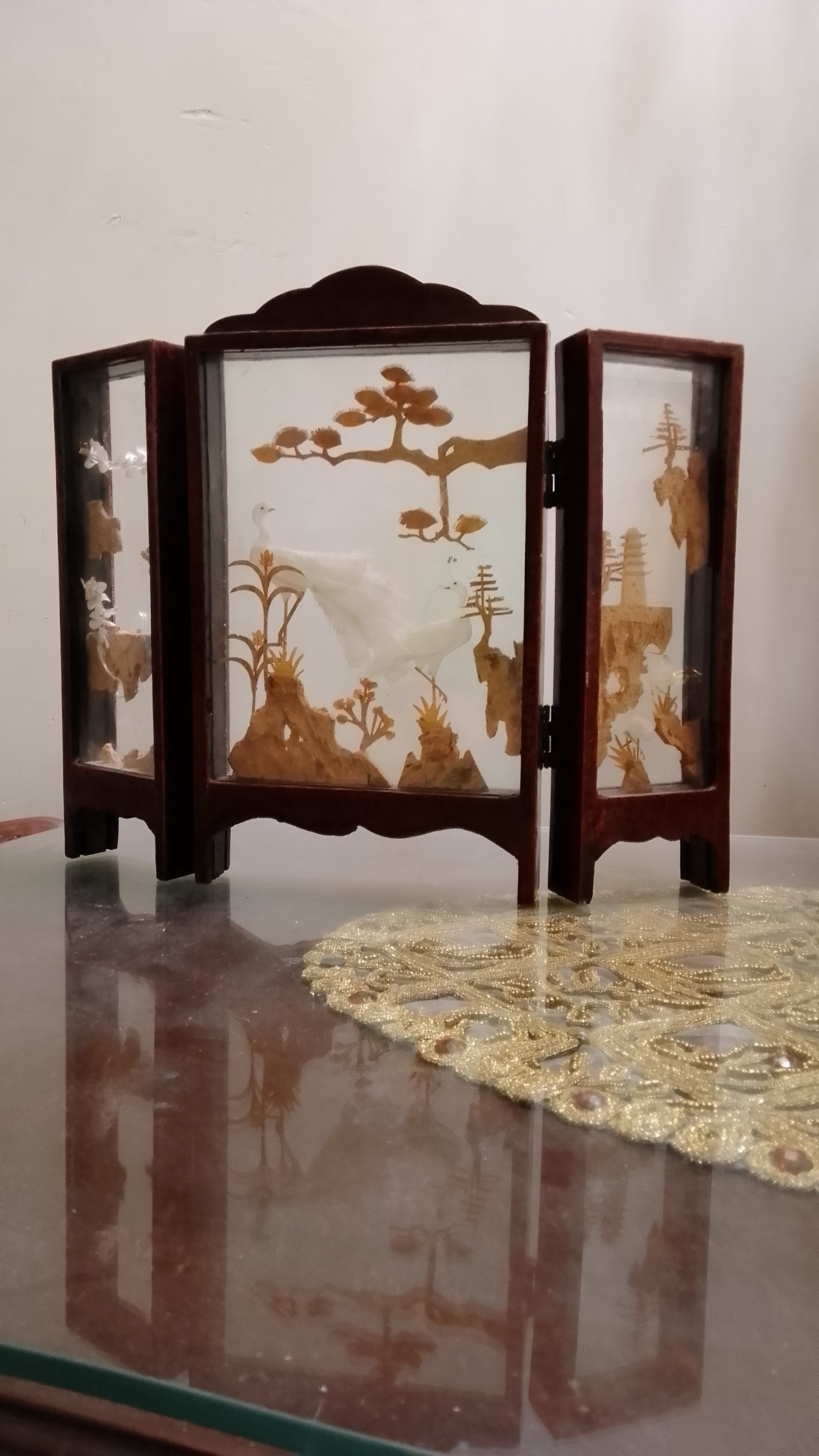 قاب تابلو طاووس تاشو ژاپنی آنتیک قدیمی چوبی دستساز