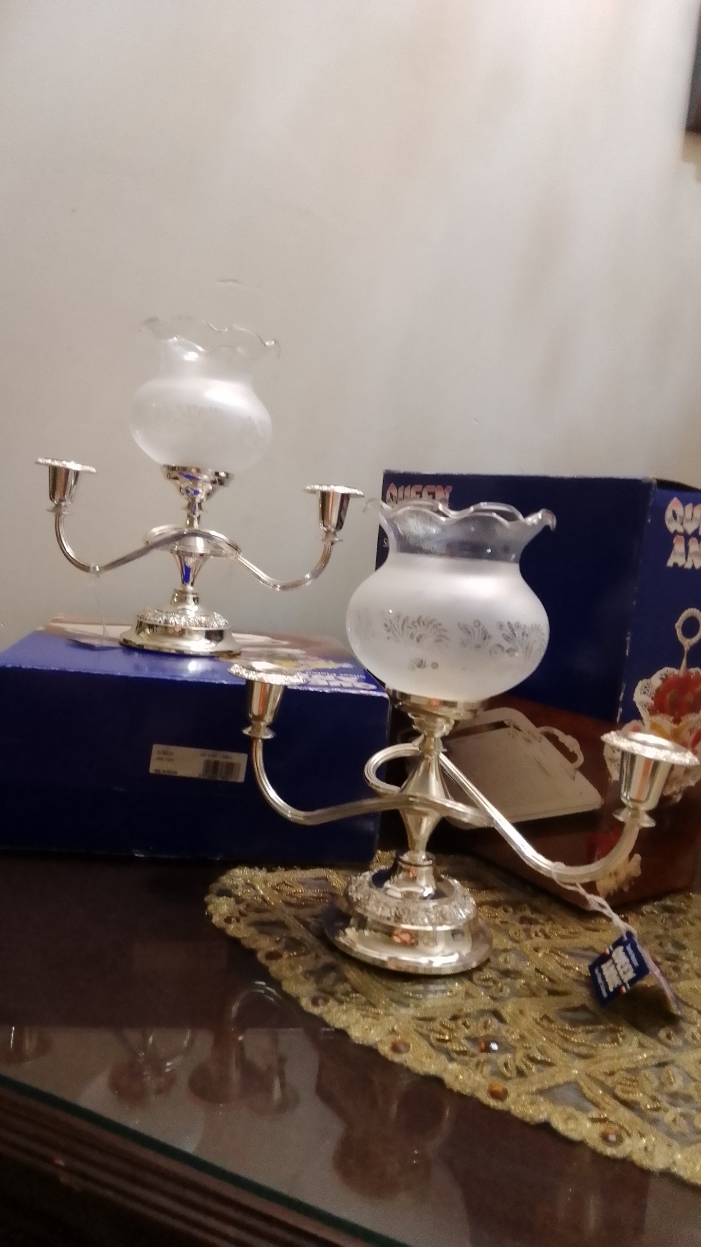 شمعدان سیلور پلیت انگلیسی سه شعله حباب دار با جعبه