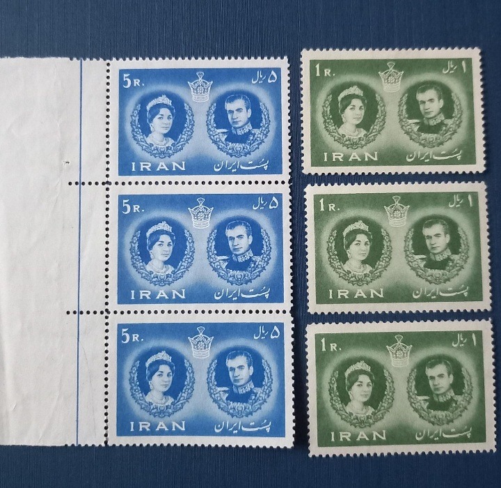 تمبر ارزشمند عروسی شاه وفرح سه سری طبق عکسها