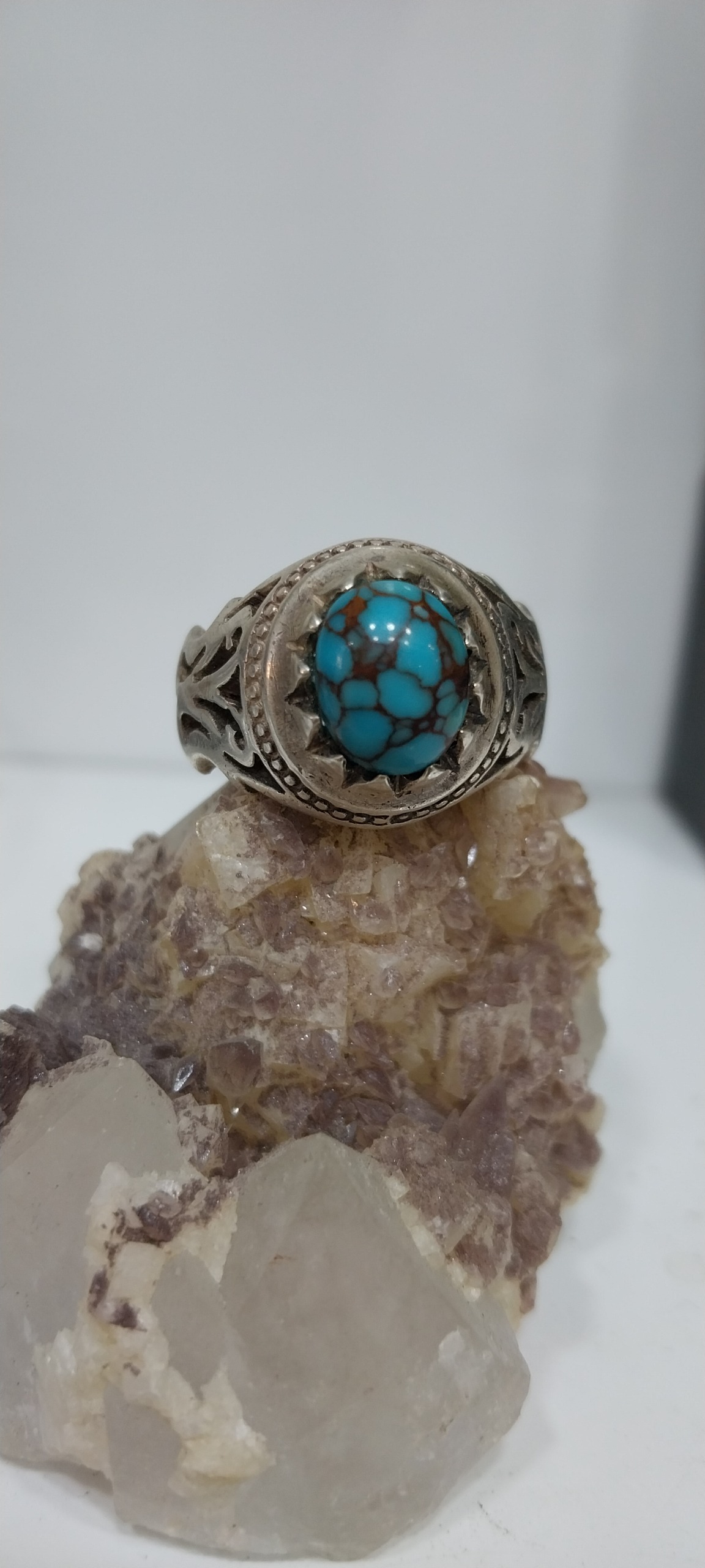 انگشتر نقره مردانه نگین فیروزه طبیعی ناب