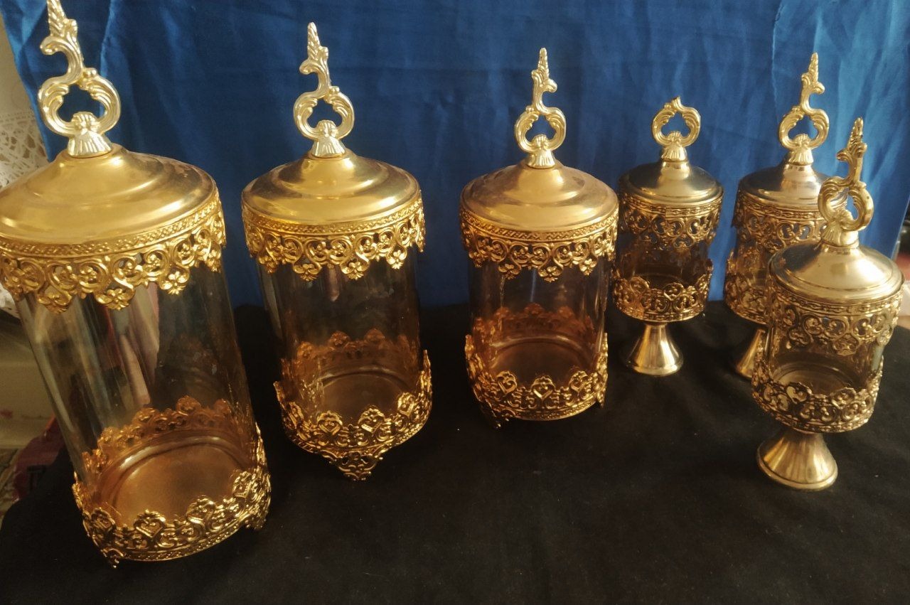 ست پاسماوری وجاحبوباتی زیباپایه فلزی طلایی