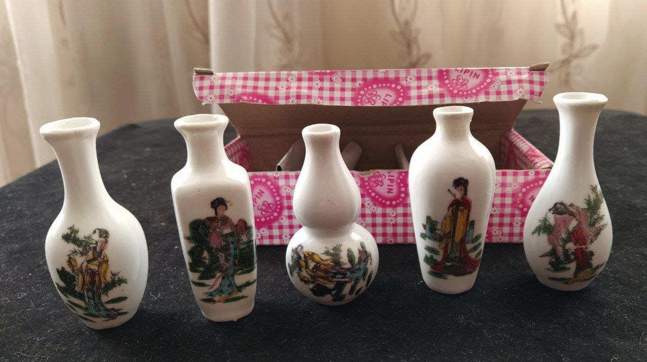 مجموعه 5عددی گلدان یاسرمه دان طرح زنان چینی