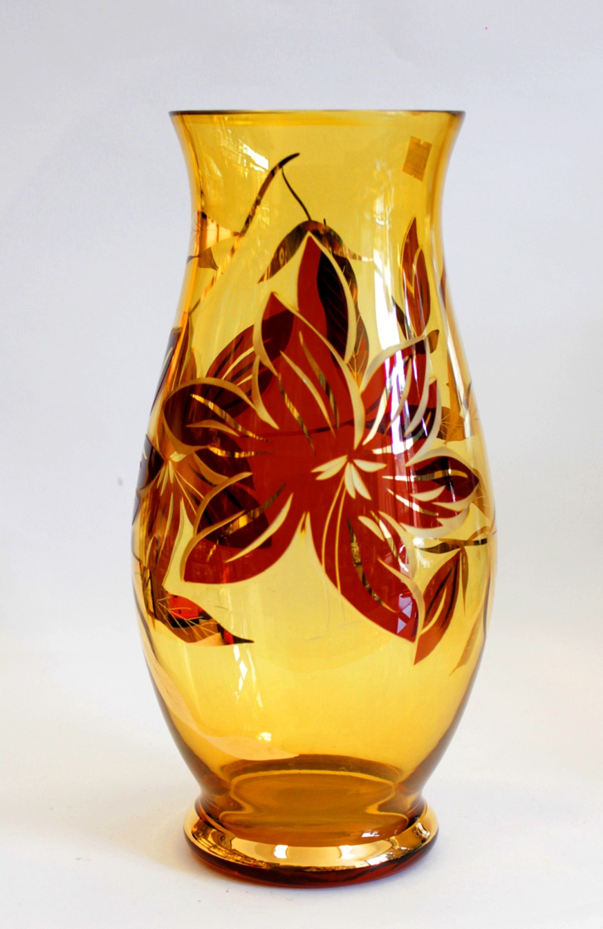 گلدان کهربایی و کریستال تراش دستی چک