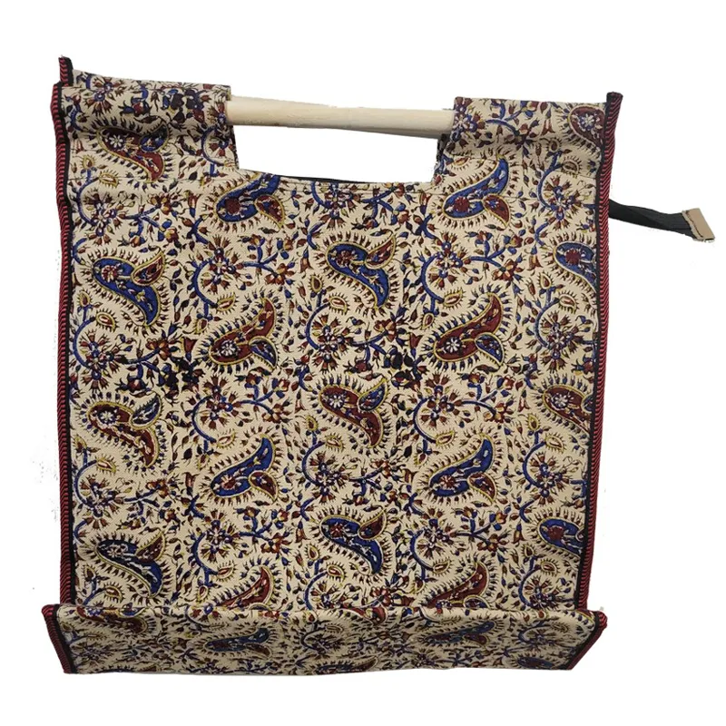 ساک ترمه دسته چوبی زیپ دار -ساک قلمکار43در40در12