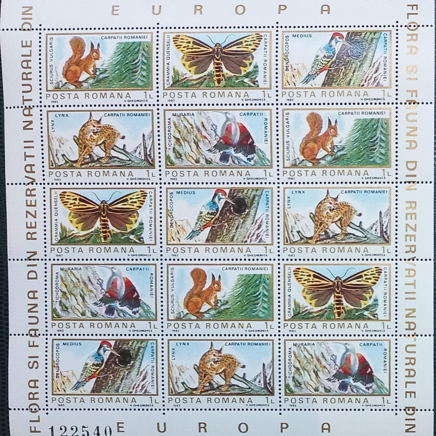 شیت 15 تمبر تم اروپا پست رومانی حیات وحش 1983