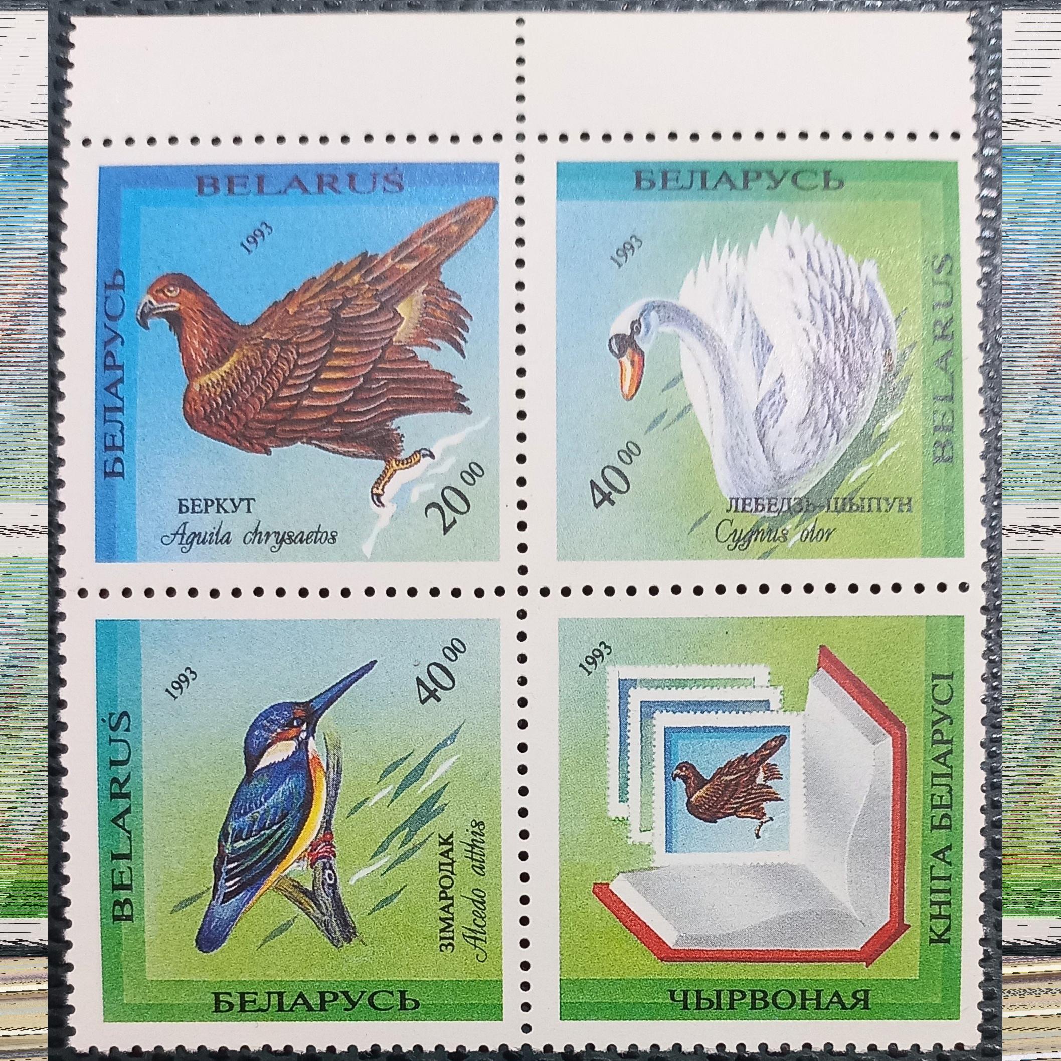 بلوک 4 تمبر بلاروس پرندگان 1993