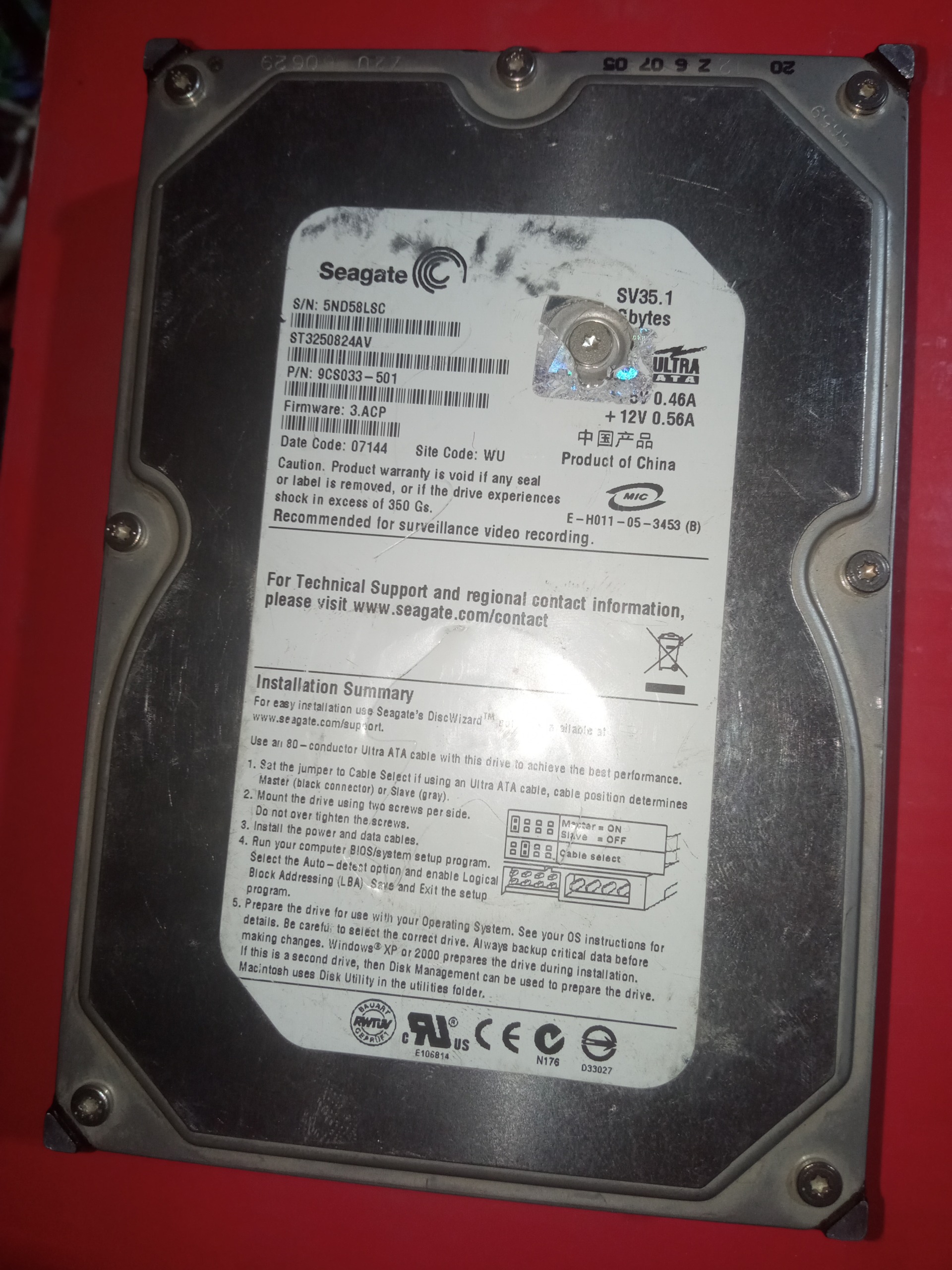 هارد 250 گیگ سلامت پایین
