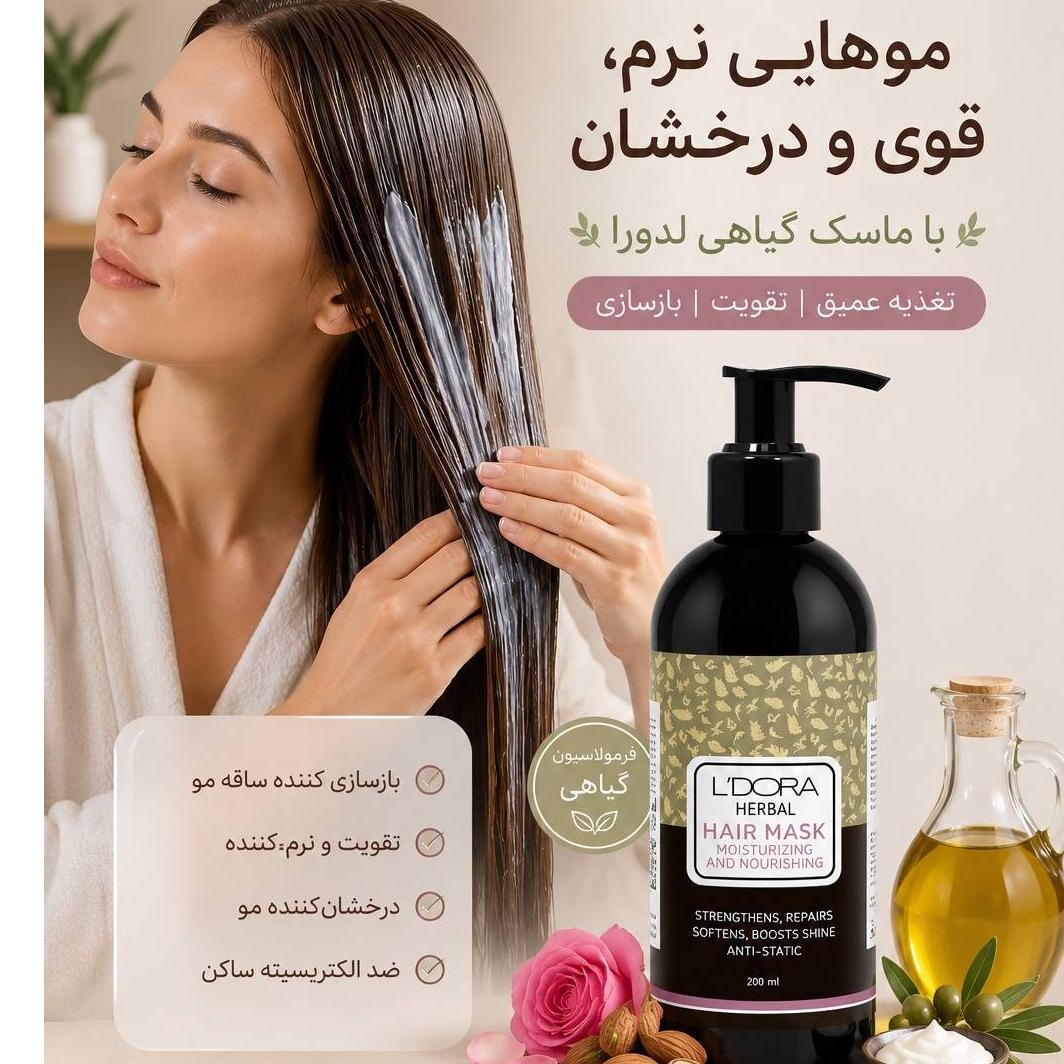 ماسک گیاهی نرمکننده و تقویتکننده موی سر لدورا