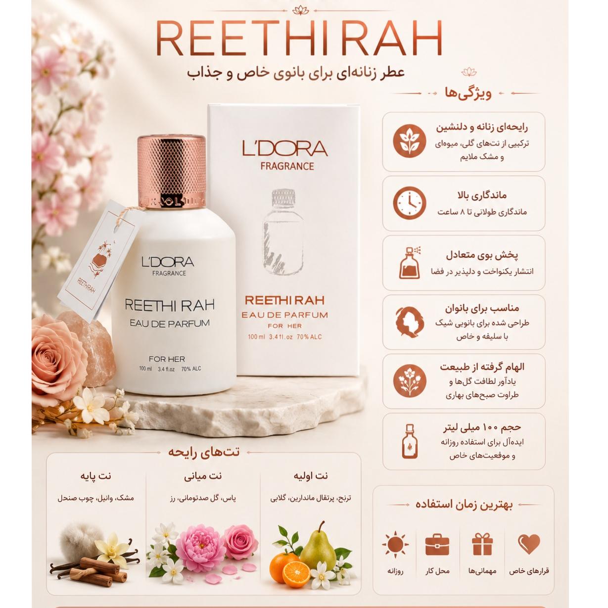 ادوپرفیوم زنانه مدل REETHI RAH لدورا فرگرنس