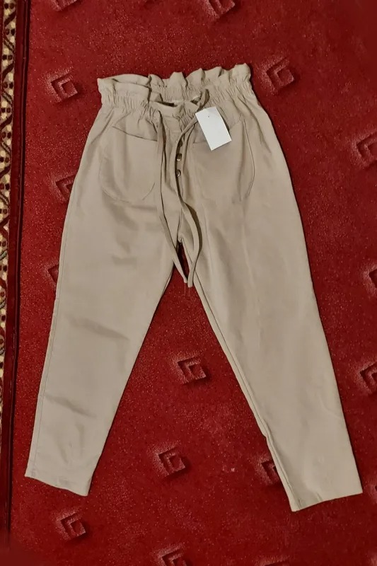 شلوار مام فیت بنگال دوجیب کرمی