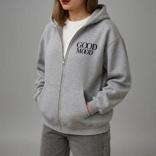 سویشرت جلوزیپ طوسی زنانه ارسال رایگان