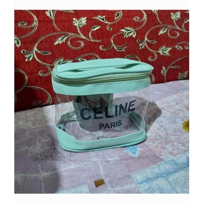 کیف لوازم آرایش celine جادار رنگ سبزآبی