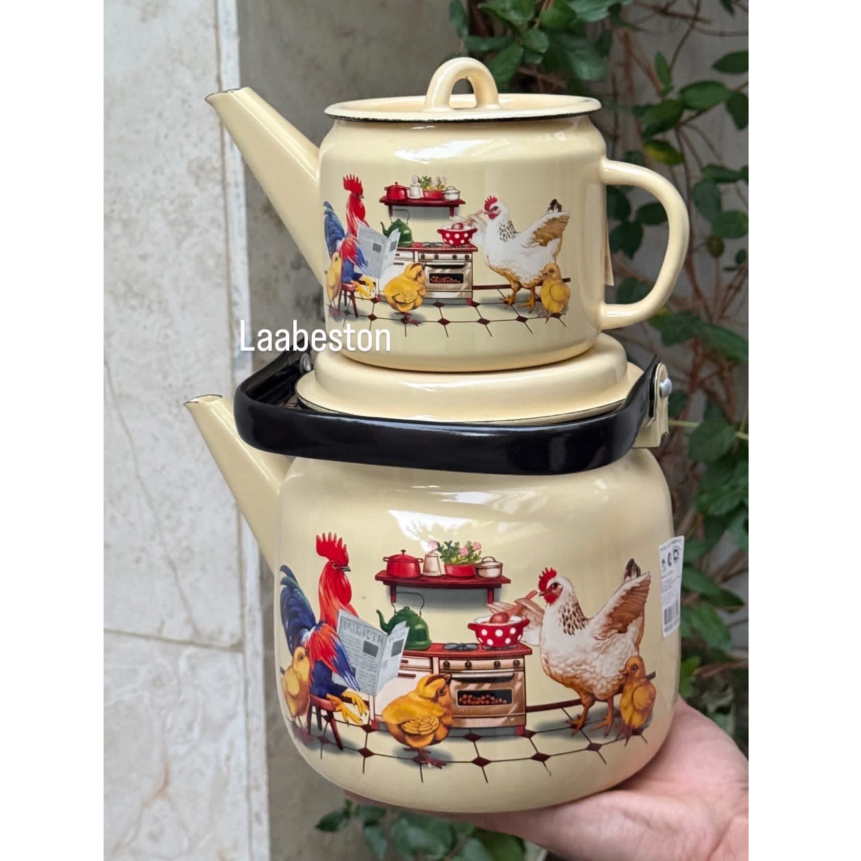 کتری قوری لعابی روسیه طرح خروس