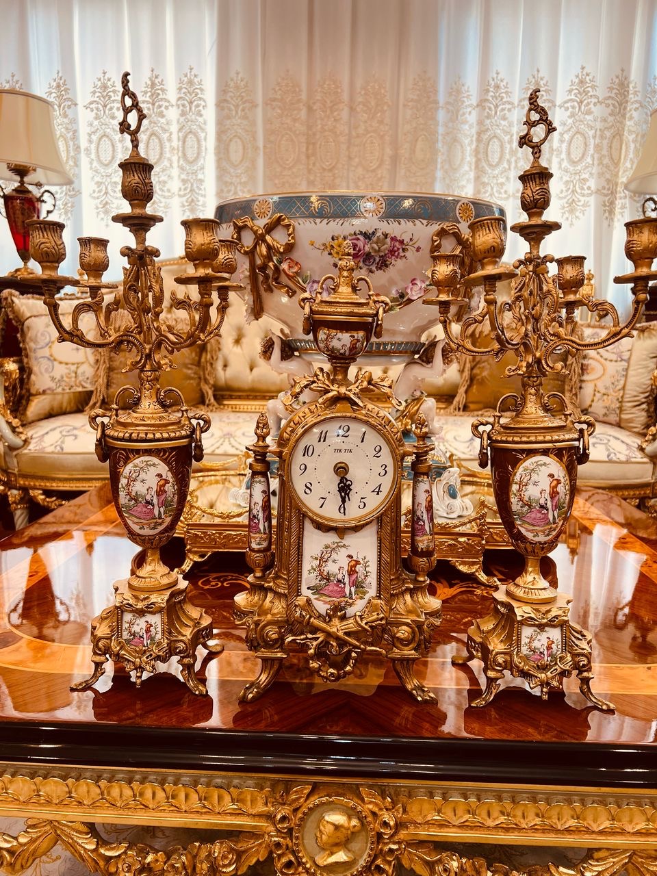 شمعدان ساعت لانچینی برنزی انتیک لمونژ
