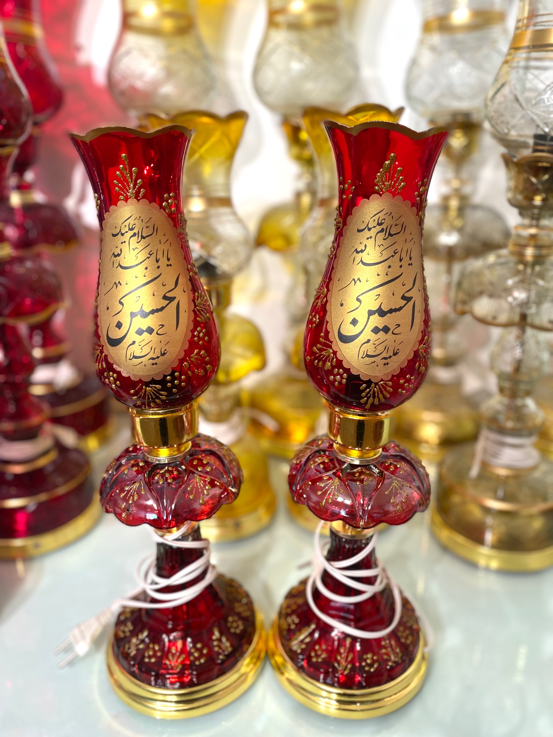 شمعدان لاله مذهبی چراغ هیئت رومیزی یاحسین