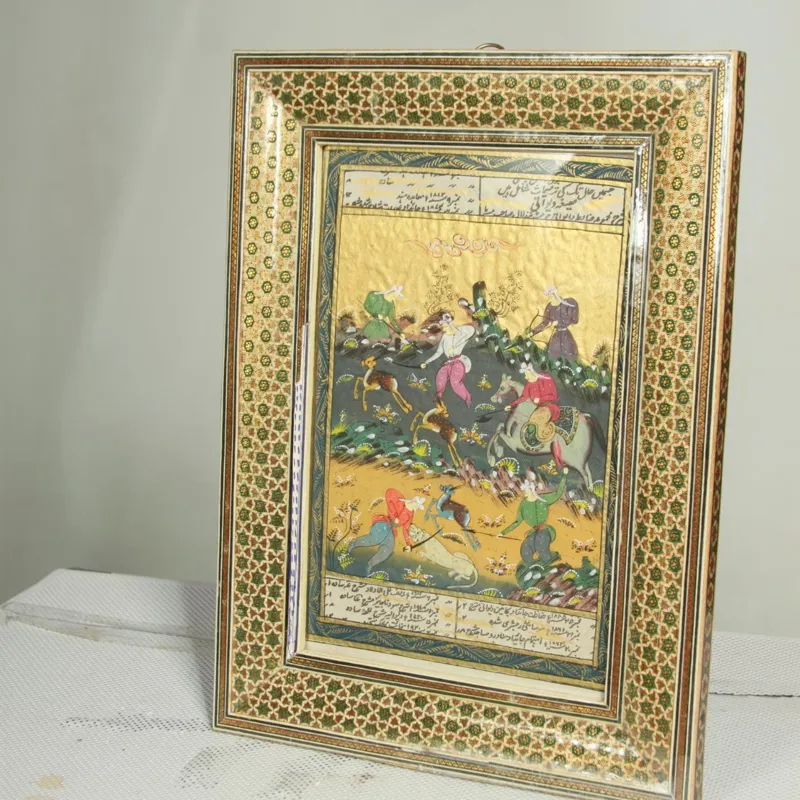 مینیاتور کشمیری با قاب خاتم کاری حدودا30در40