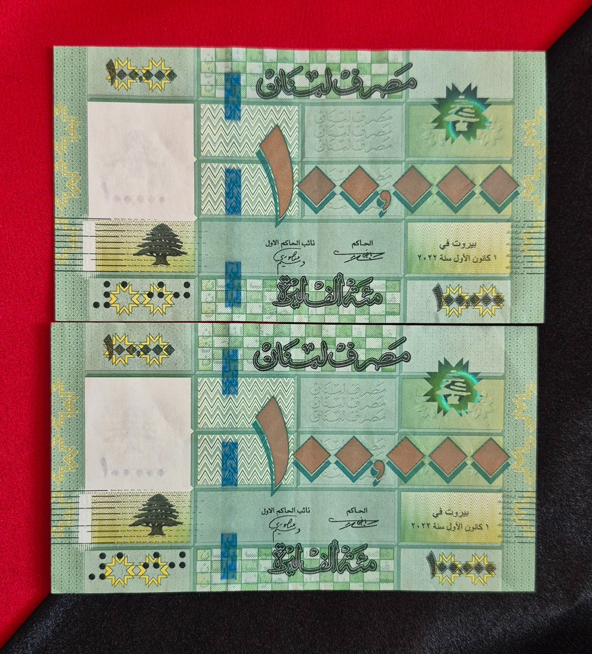 100 هزار لیره لبنان 2022 جفت در حد نو گالری سعید
