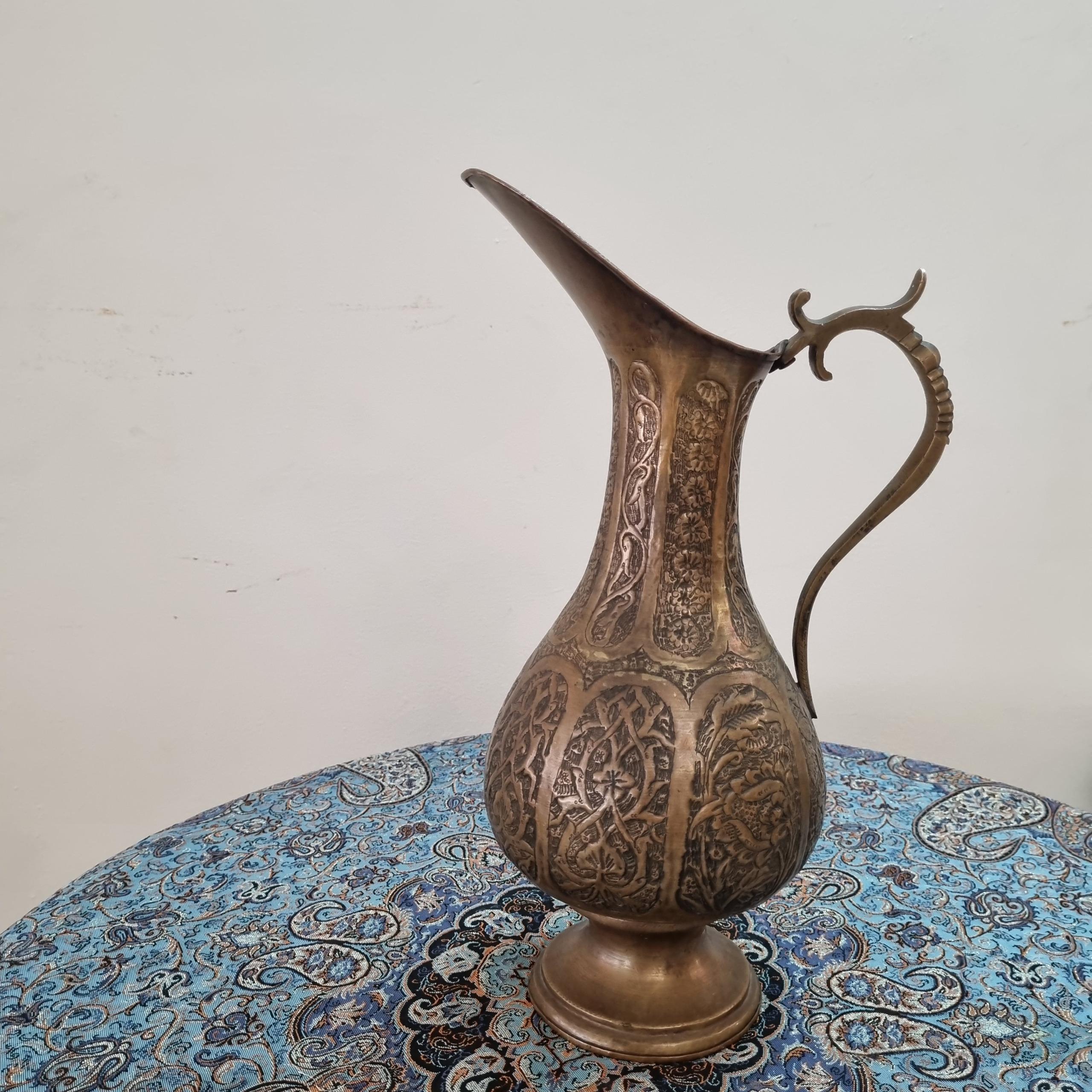 پارچ لب اردکی مسی قاجاری تمام قلم دست