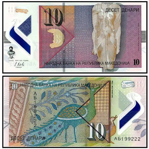 یک جفت اسکناس 10 دینار مقدونیه _ پلیمری