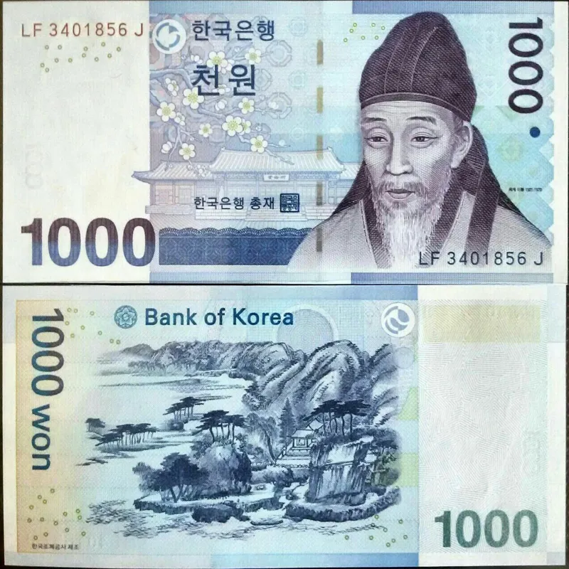 یک برگ اسکناس زیبای 1000 وون کره جنوبی