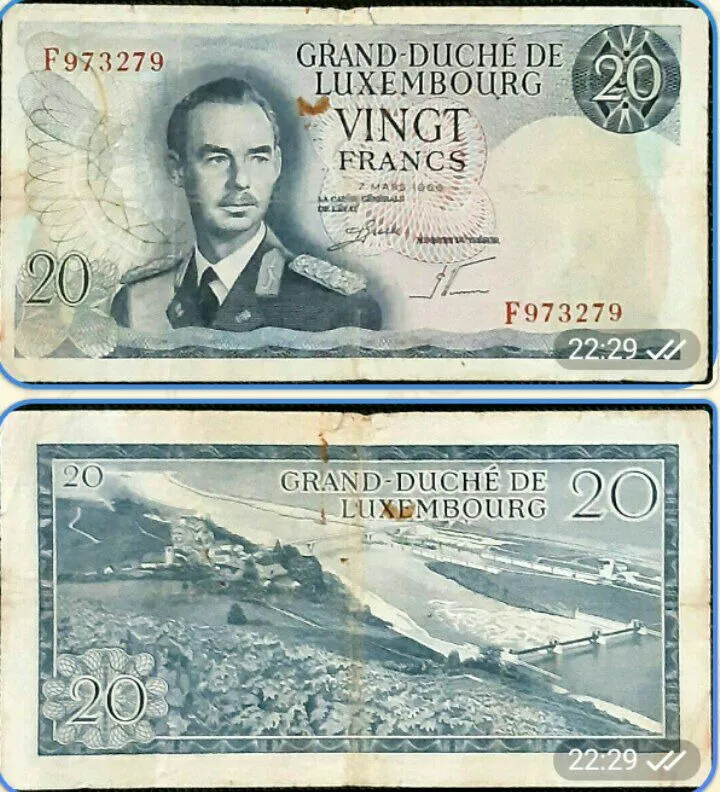 اسکناس با ارزش 20 فرانک لوکزامبورگ 1966