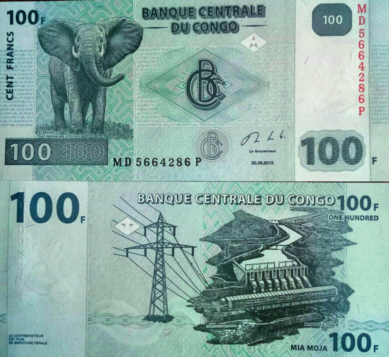 یک برگ اسکناس 100 فرانک کنگو توضیحات مطالعه شود