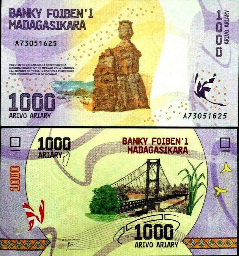 یک برگ اسکناس 1000 آریاری ماداگاسکار