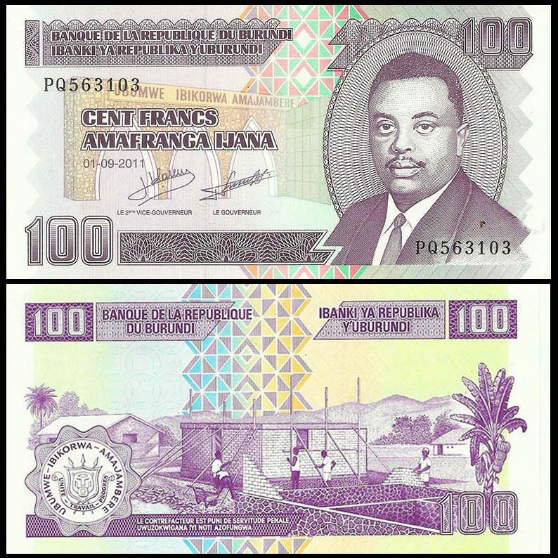 یک برگ اسکناس 100 فرانک بروندی _توضیحات مطالعه شود