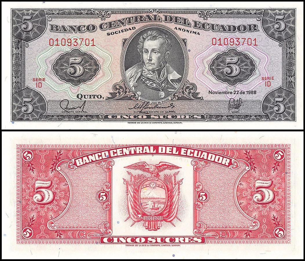 یک برگ اسکناس 5 سوکره اکوادور _توضیحات مطالعه شود