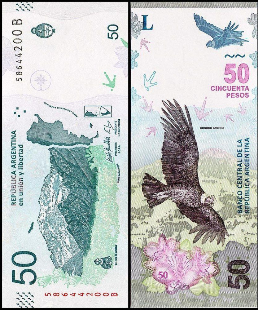 یک برگ اسکناس زیبای 50 پزو آرژانتین