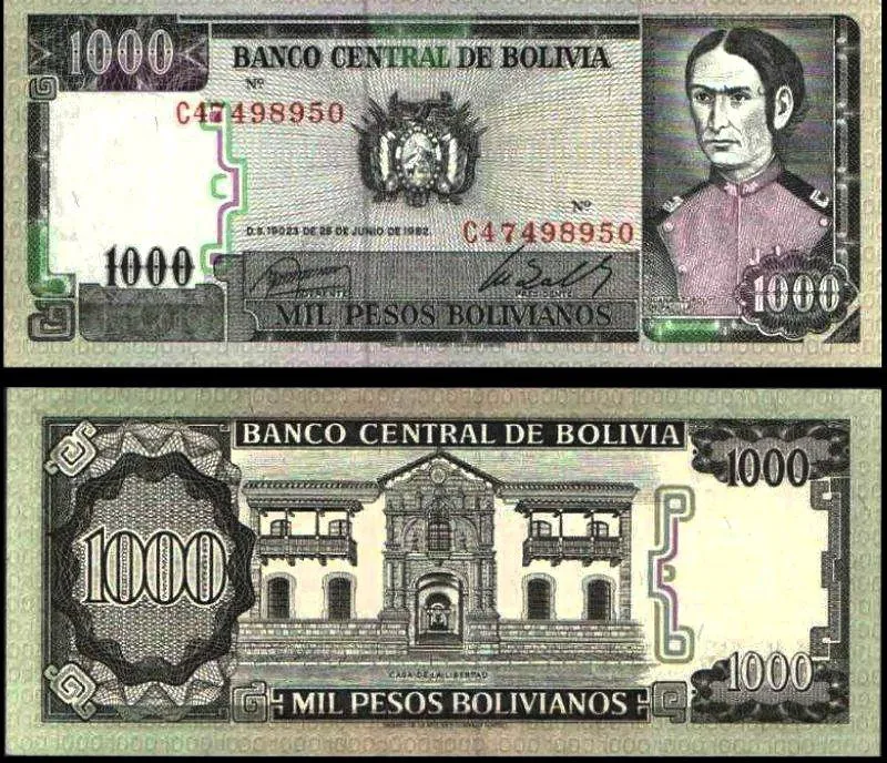 یک جفت اسکناس 1000 پزو بولیوی _ بسیار زیبا