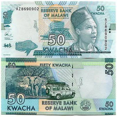 یک برگ اسکناس 50 کواچای مالاوی _توضیحات مطالعه شود