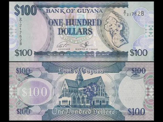 یک برگ اسکناس زیبای 100 دلار گویان