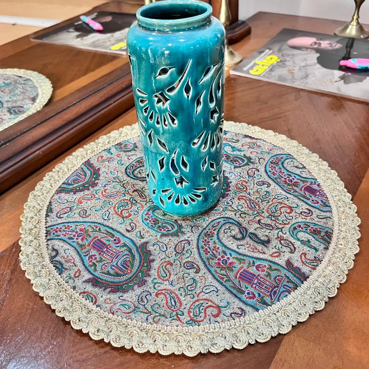 رومیزی ترمه  قدیمی خارجی