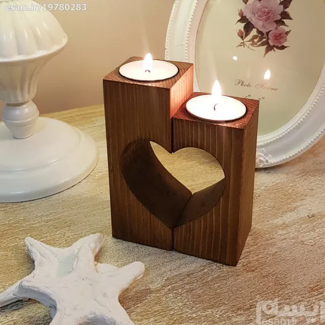 جاشمعی چوبی دوتایی طرح قلب