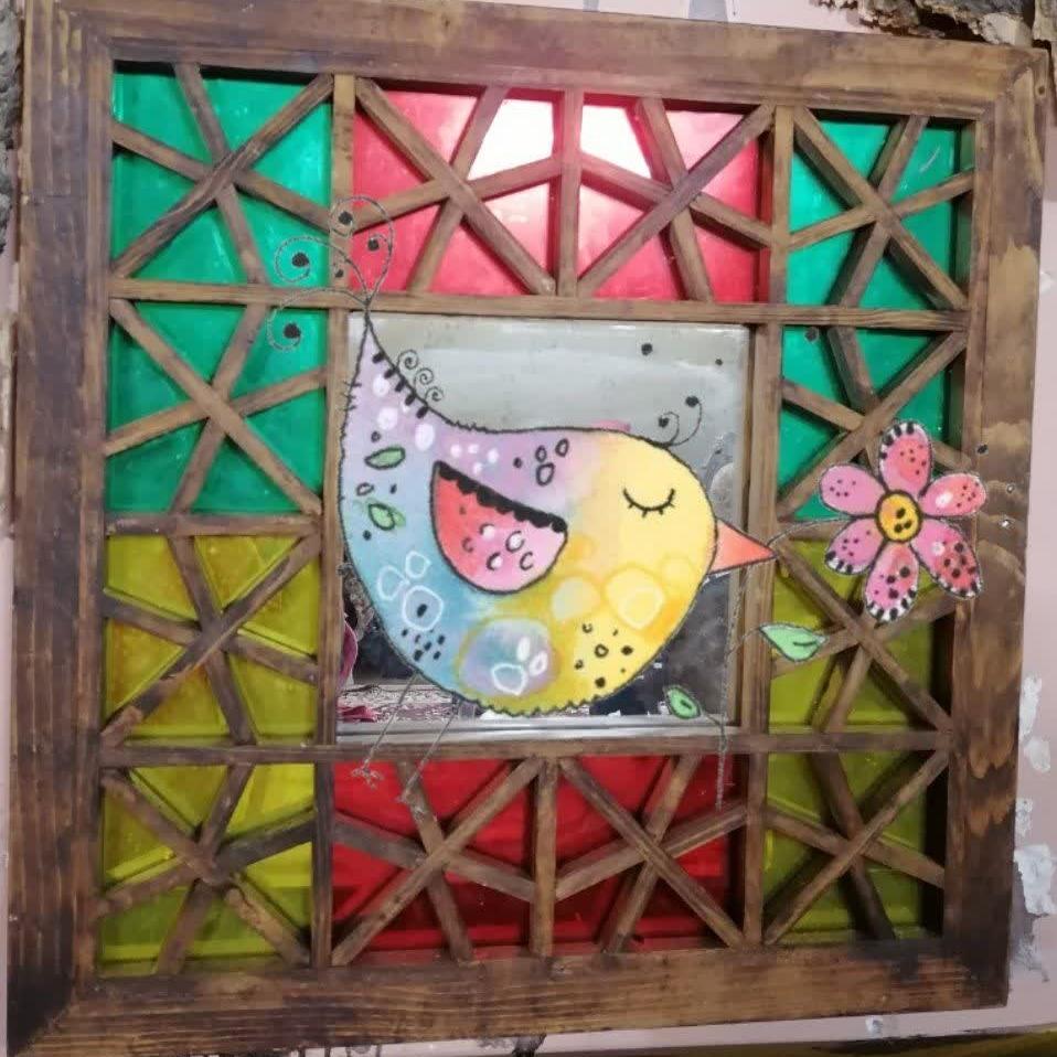 آینه بزرگ دکوری چوبی گره چینی